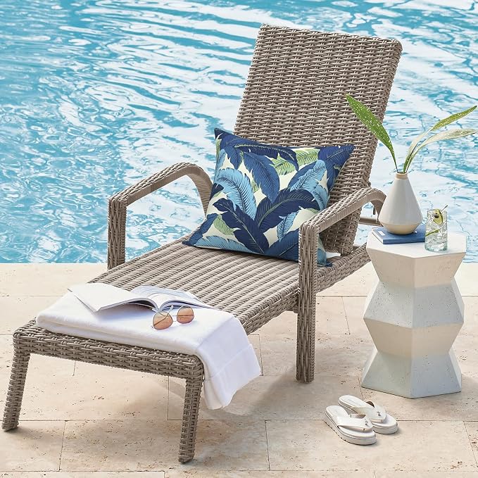 DYTXIII Pack of 2 Outdoor Waterproof Pillow Covers ONLY, 18"x18" Square Decorative Double Printed Throw Pillow Cases for Patio Couch Porch Furniture, Swaying Palms Blue