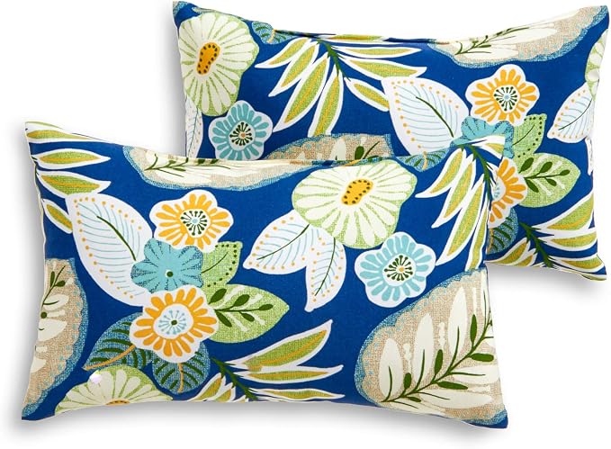South Pine Porch Outdoor 19x12-inch Rectangle Accent Pillow (Set of 2), Marlow Blue Floral