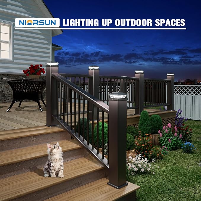 Solar Post Cap Lights,4x4 Post Solar Lights Cool White,Black 8 Pack | Fence Post Solar Lights for 4x4 Post Caps Wood Vinyl, IP64 Waterproof Solar Post Lights Outdoor, Solar Deck Post Lights