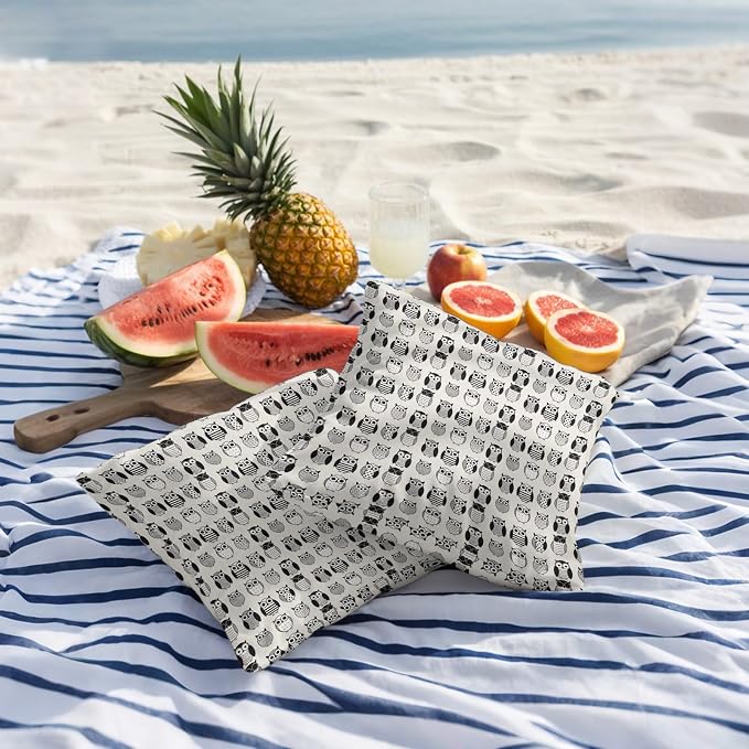 Cartoon Owls Outdoor Pillow Covers 16x16 Inch Throw Pillow Covers Set of 2 Waterproof Decorative Pillow Cases Modern Abstract Cute Birds Cushion Covers for Patio Furniture Garden Couch Sofa