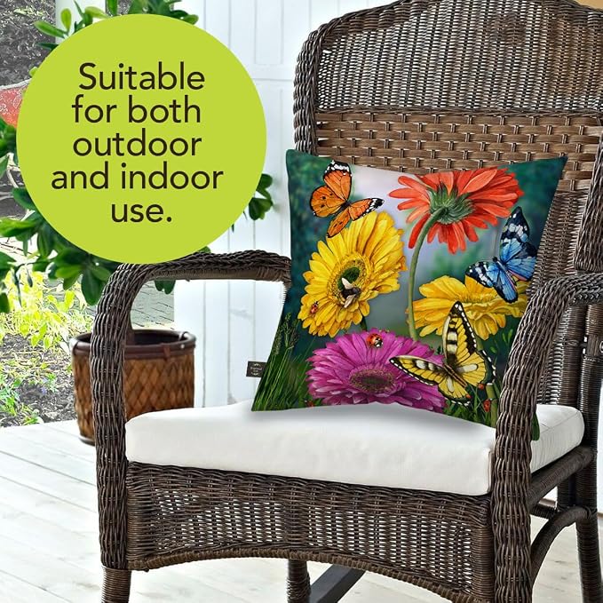Briarwood Lane Spring Indoor/Outdoor Pillow 17x17 Butterflies and Daisies for Spring Pillow