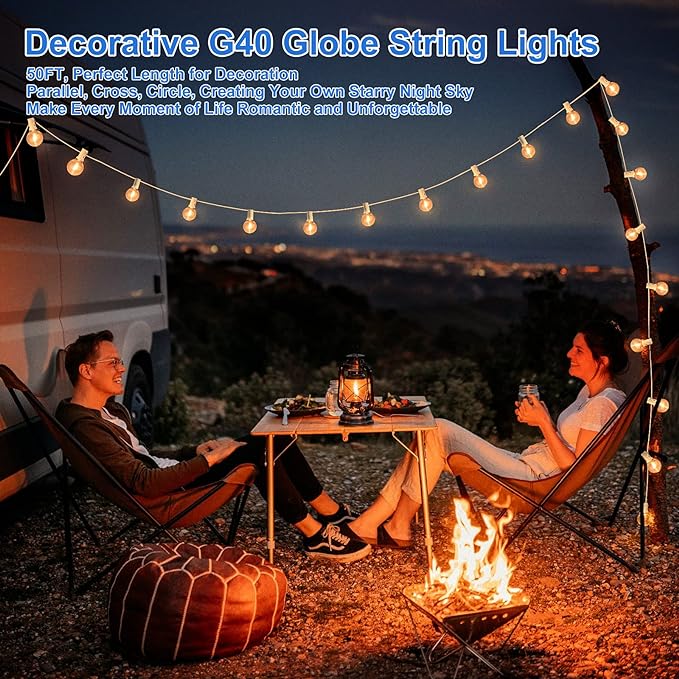 Bosceos Outdoor G40 LED Globe String Lights Waterproof 50FT, White Wire | Dimmable Shatterproof Patio Lights with 25+2 Bulbs Connectable Commercial Hanging Light for Patio Balcony Backyard Party