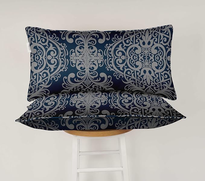 Indoor/Outdoor Polyester Fabric Lumbar Pillow Cover, All-Weather Waterproof Rectangular Cushion Case for Patio Furniture, 12 x 18 Set of 2 - Moroccan-68