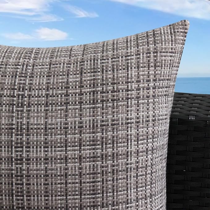 UGASA Outdoor Waterproof Throw Pillow Covers Pack of 2 Patio Water Resistant Pillow Cases Summer Woven Texture Decorative for Outside Garden Porch Yard Bench Tent 20x20 Inch, Grey