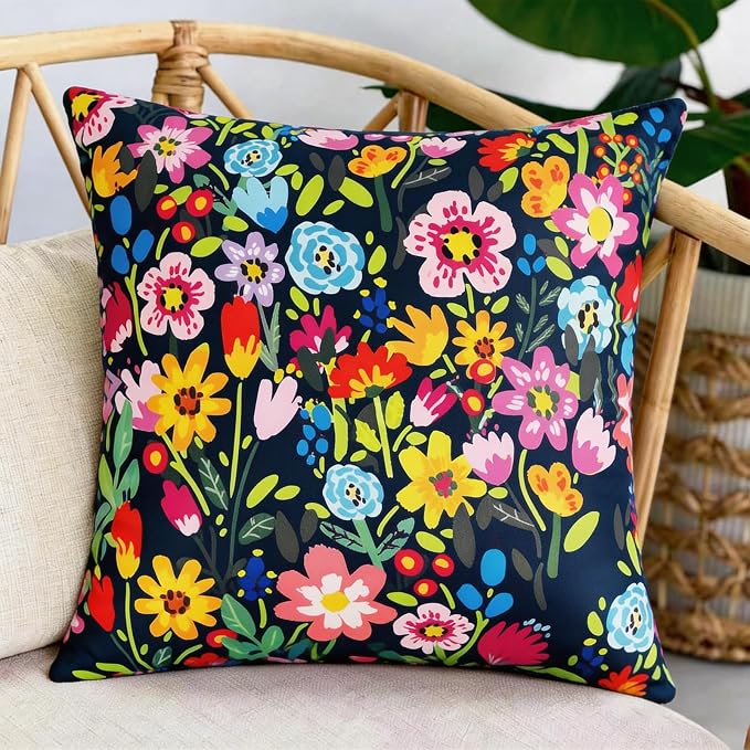 Adabana Outdoor Waterproof Floral Pillow Covers 18x18 Inch | Colorful Outdoor Pillow Covers Summer Decirative for Patio Furniture Porch Garden Pillows