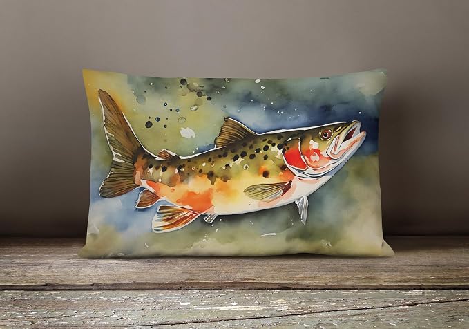 Caroline's Treasures DAC2776PW1216 Brook Trout Throw Pillow Machine Washable, Indoor Outdoor Decorative Pillow for Couch, Bed or Patio, 12HX16W