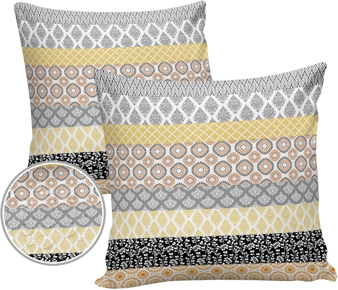 Outdoor Waterproof Throw Pillow Covers Set of 2 Yellow Boho Stripe Tribal Vingtage Lumbar Pillowcases 16x16 Inches Bohemian Style Decorative Pillows Cushion Case Patio Pillows for Couch Bed Garden