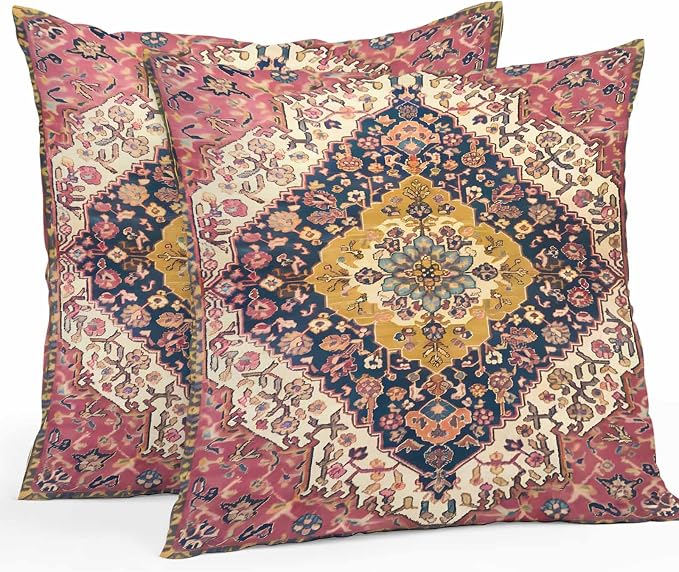 Southwest Aztec Waterproof Outdoor Pillow Covers Set of 2 Home Decor, Boho Tribe Traditional Floral Patterned Pillowcase Patio Pillow Covers for Couch Bench Furniture Garden 18x18in