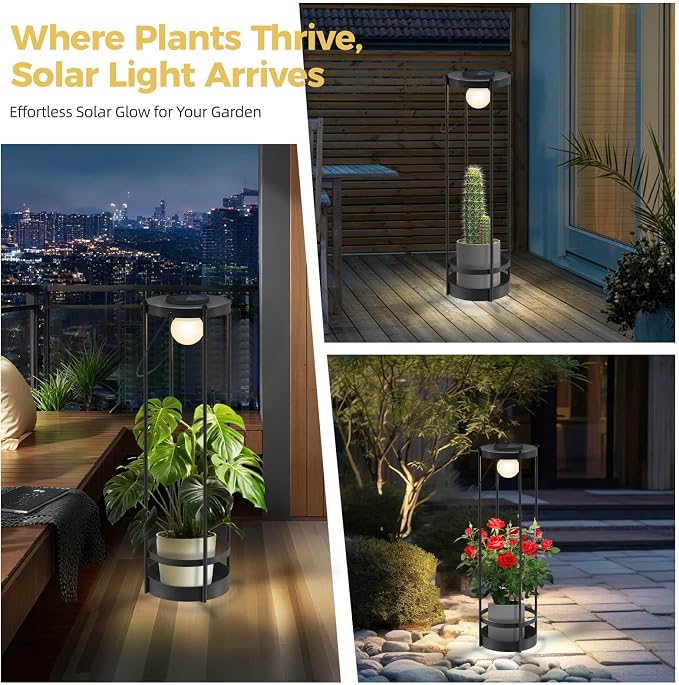Outdoor Solar Floor Lamp with Plant Stand – Tall Waterproof Standing Light for Patio, Garden & Yard, Auto On/Off from Dusk to Dawn, No Wiring Needed