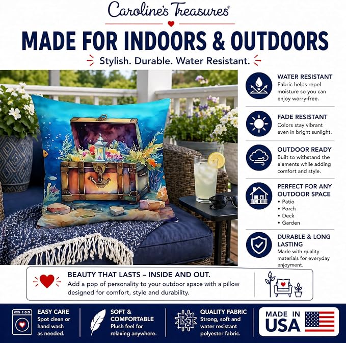 Caroline's Treasures Treasure Chest Throw Pillow Machine Washable, Indoor Outdoor Decorative Pillow for Couch, Bed or Patio, 14Hx14W