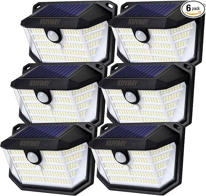 Solar Outdoor Lights, 230 LED with Motion Sensor and 3 Modes, IP65 Waterproof, 270° Wide Angle Light, Easy-to-Install Intelligent Security Wireless Wall Lights for Patio, Front Door(6 Pack)