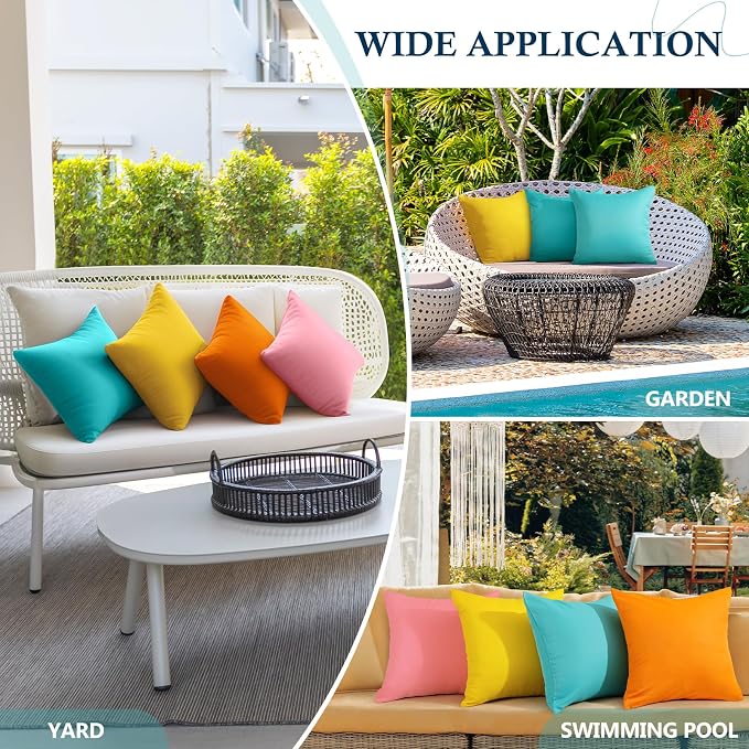 fauson Outdoor Pillow Covers 18x18 Set of 4, Outdoor Waterproof Decorative Throw Pillow Covers for Garden Patio Tent Balcony Bench Couch Sofa