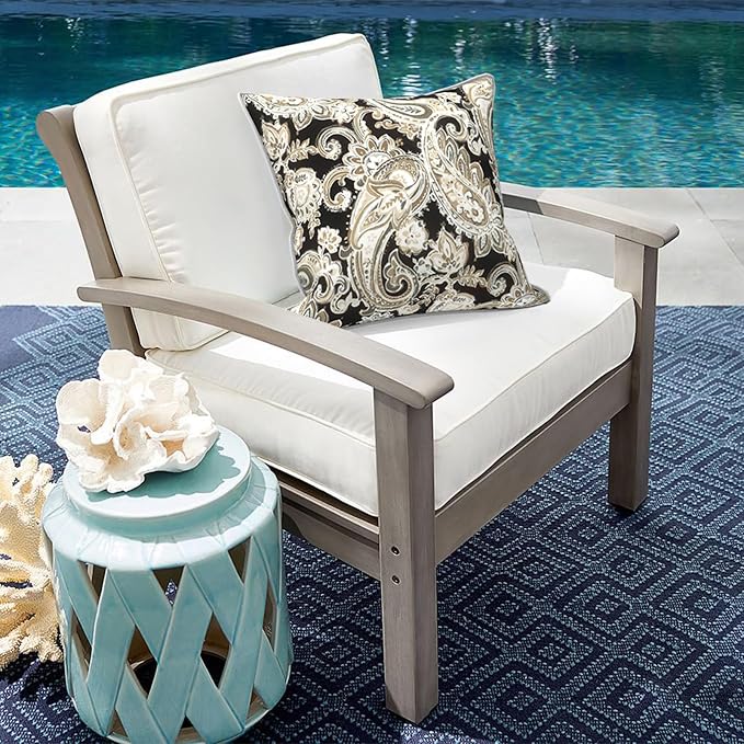 Outdoor Throw Pillow Covers Pack of 2, Decorative Water Repellent Square Pillow Cases with Piping 18x18 Inch, Paisley Black