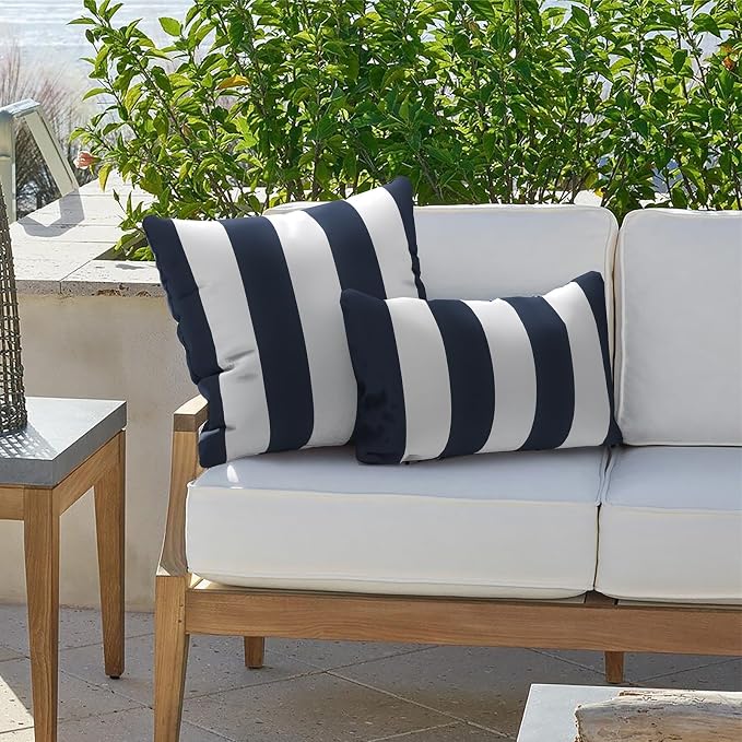 Outdoor Lumbar Pillow Covers 12”x20”, Rectangle Throw Pillow Covers for Patio Furniture, Decorative Lumbar Cushion Case for Garden Balcony Couch Office Chair, Pack of 2, Cabana Navy