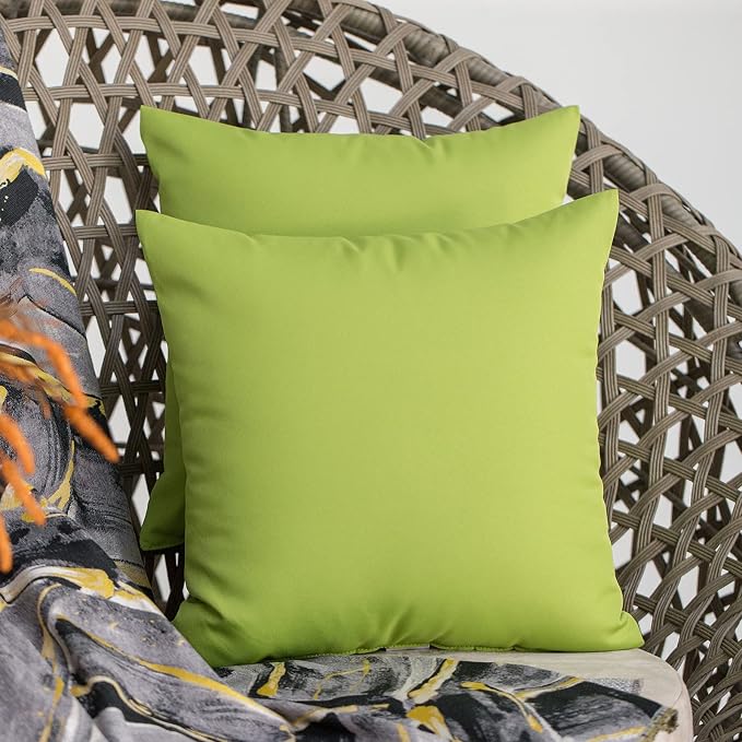 JMGBird Water-Resistant Outdoor Pillows Set of 2, 18x18 inch Durable Pure Green Throw Pillows with Inserts for Patio Furniture