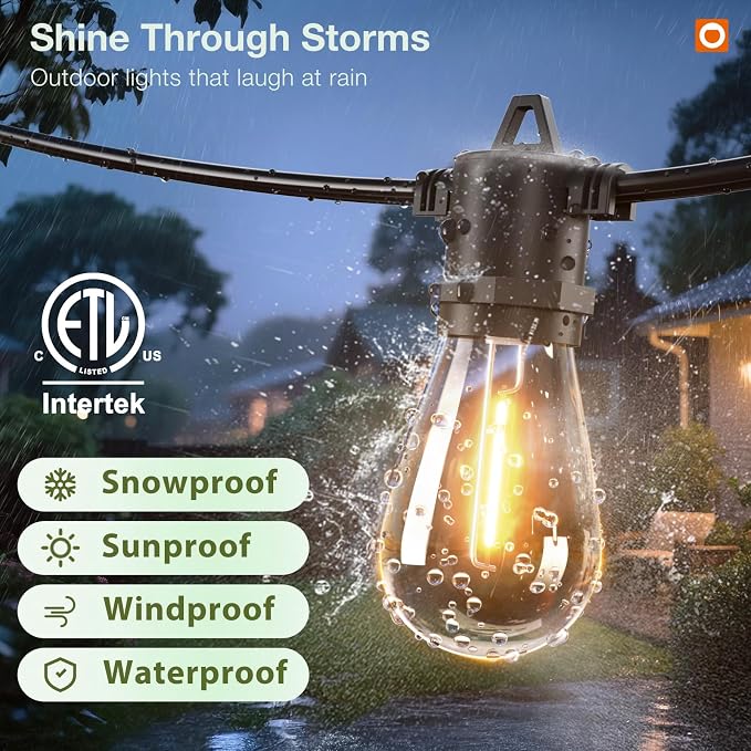 addlon 50FT Outdoor String Lights LED with Remote Dimmable Waterproof | Timer & 3 Lighting Modes, Shatterproof Edison Bulbs, Connectable Hanging Strand for Patio Outside Backyard Porch Party Décor