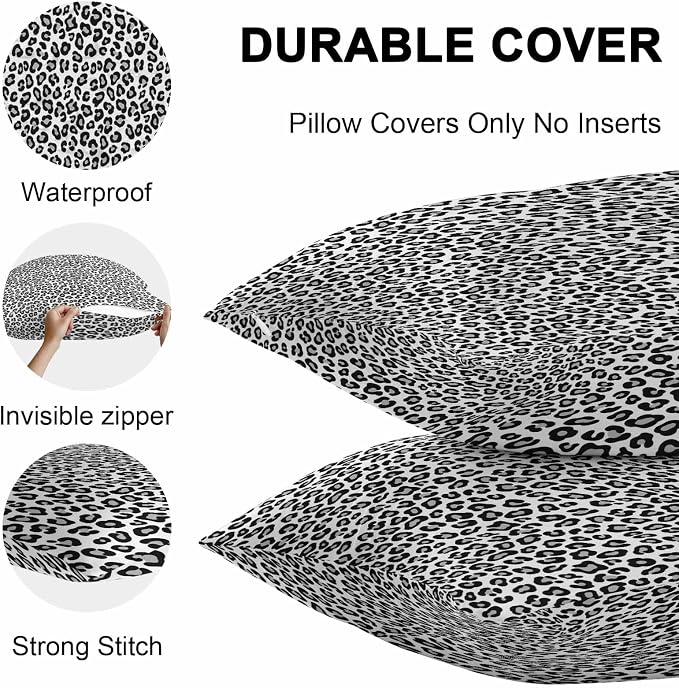 Vandarllin Outdoor Throw Pillows Covers 20x12 inch Set of 2 Waterproof Black Leopard Print Decorative Zippered Cushion Covers for Patio Furniture, Luxury Animal Fur Pattern Lumbar Pillowcases
