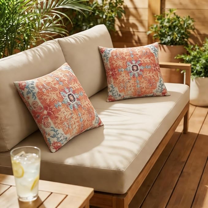 JMGBird Outside Pillows Patio Pillows Outdoor Throw Pillow with Insert | 18x18 Orange Throw Pillows Sunbrella Pillows Outdoor Pillows Waterproof Decorative Pillows for Couch ,Patio Furniture
