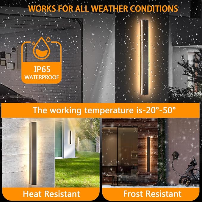 AioTio Black Outdoor Wall Light,2pack 79inch Modern LED Exterior Light Fixtures Wall Mount,3000K Waterproof Long Outdoor Linear Wall Sconce IP65 Waterproof,Outside Wall Lights for House,Porch