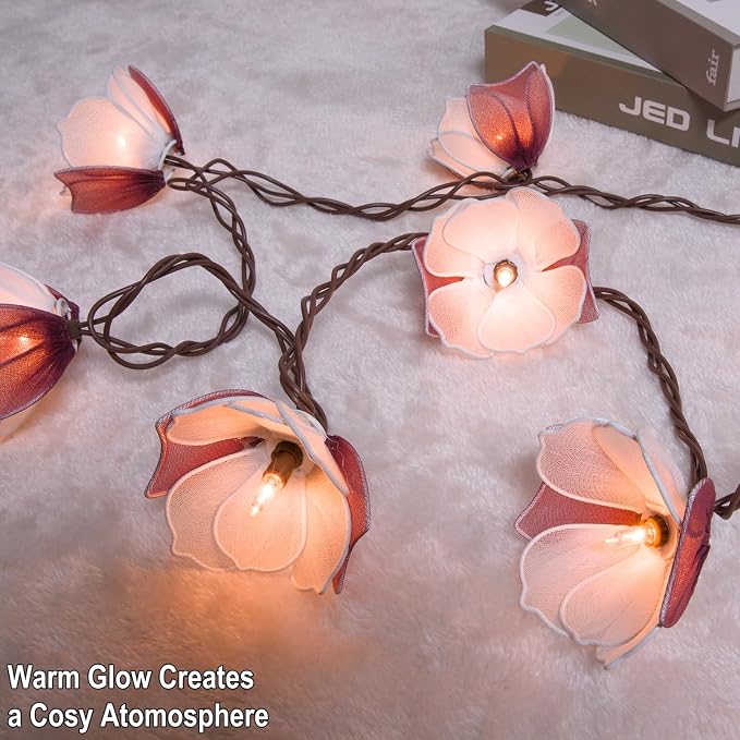 Decorative String Lights Plug in with 10 Bulbs, Flower Garland Fairy Lights Connectable Weatherproof Outdoor Indoor for Wedding Pergola Bedroom Porch Floral Home Decor (Purple White)
