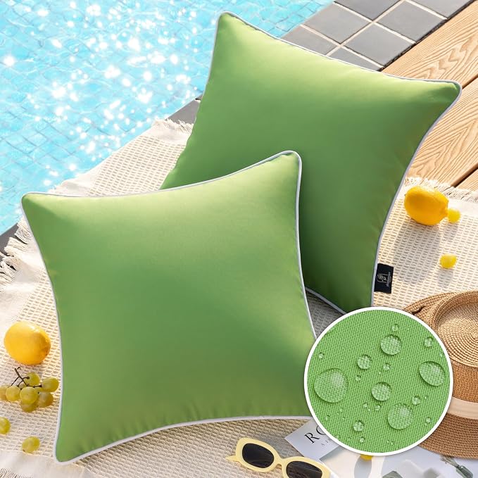 Phantoscope Pack of 2 Outdoor Waterproof Solid Throw Decorative Pillow Cover Decorative Square Outdoor Pillows Cushion Case Patio Pillows for Couch Tent, Forest Green 20x20 inches 50x50 cm