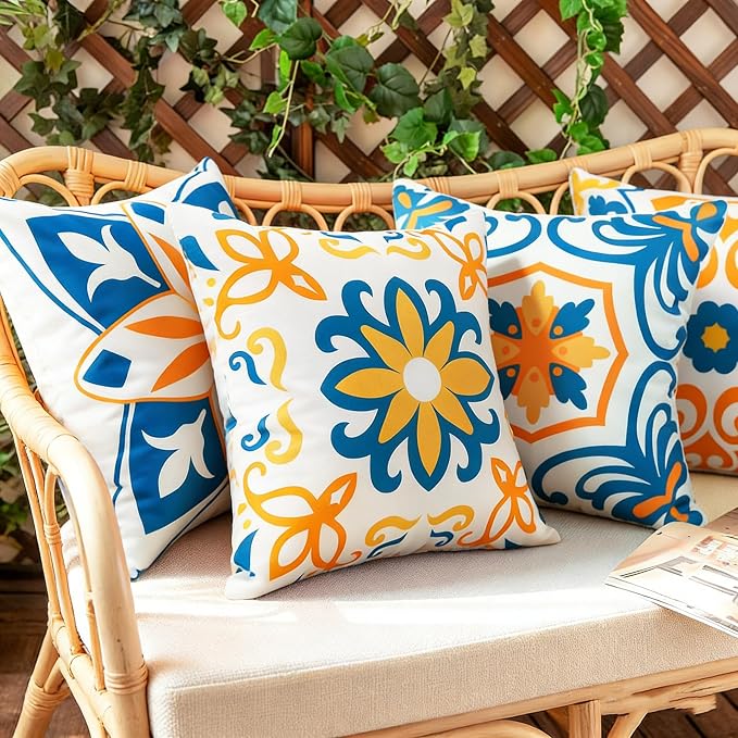 Pyonic Outdoor Pillow Covers 16x16 Spring Summer Garden Waterproof Throw Pillow Covers Cushion Case Patio Pillows for Couch Tent,Set of 4 Yellow