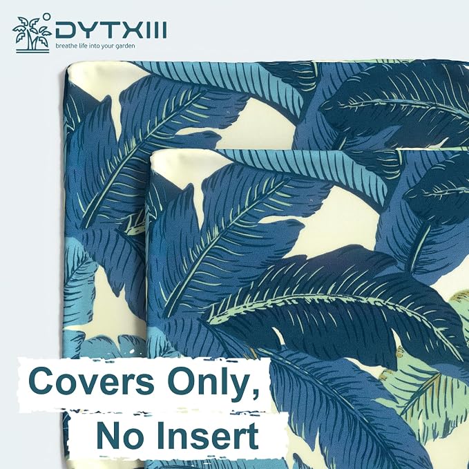 DYTXIII Pack of 2 Outdoor Waterproof Pillow Covers ONLY, 18"x18" Square Decorative Double Printed Throw Pillow Cases for Patio Couch Porch Furniture, Swaying Palms Blue
