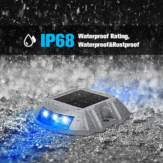 VOLISUN Solar Deck Driveway Dock Lights,Solar Pathway Lights,Blue 8 Pack | Solar Powered LED, IP68 Waterproof Led Outdoor Warning Step Marine Lights for Sidewalk Garden Yard