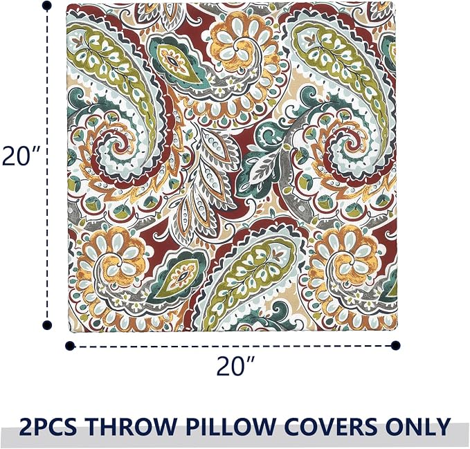Outdoor Pillow Covers Waterproof 20x20 Inch Set of 2 Paisley Chilli Decorative Outside Patio Furniture Cushion Cases Decor for Porch Garden