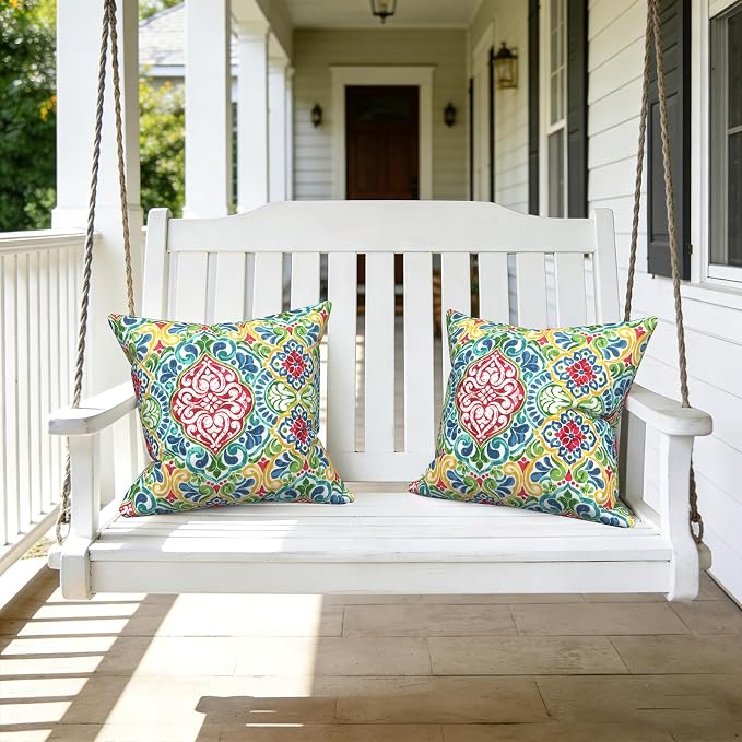 LVTXIII Outdoor Throw Pillows, Decorative Throw Pillows with Inserts, 20"x20" Square Pillows for Bed, Couch, Sofa and Patio Furniture, Set of 2, Damask Red
