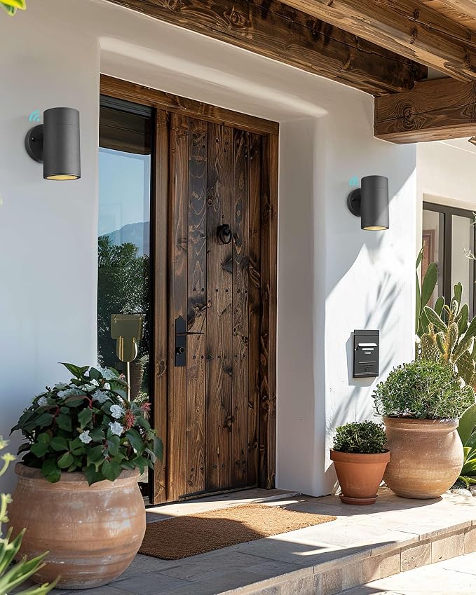 Ken & Ricky Dusk to Dawn Outdoor Wall Sconce Lights,Cylinder，Black ，2 PK | With Glass Cover,Photocell Sensor,No Glare Exterior Lighting Fixtures,E26,For House Front Porch Garage Patio Entryway