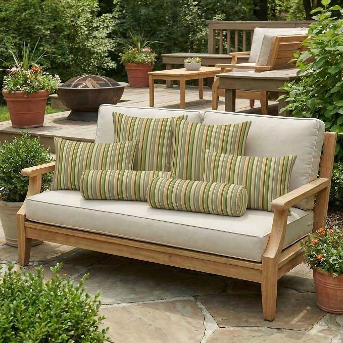 RSH DECOR: 6-Pack Pillow Set | Sunbrella Performance Fabric |Water & Fade-Resistant| 17" Square, 20"x12" Lumbar, 20"x6" Neck Roll | Outdoor Throw Pillows | Made in USA (Samuel Meadows)
