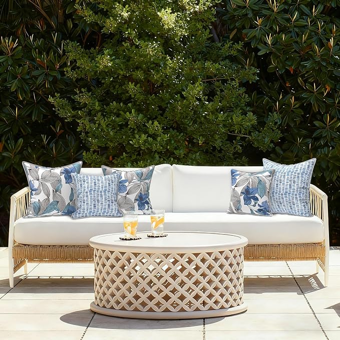 LVTXIII Outdoor/Indoor Pillow Covers, Patio Fade Resistant Throw Pillow Covers ONLY, Waterproof Farmhouse Accent Cushion Cases for Sofa Patio Couch Decoration 18"x18" Set of 2, Clemens Noir Blue