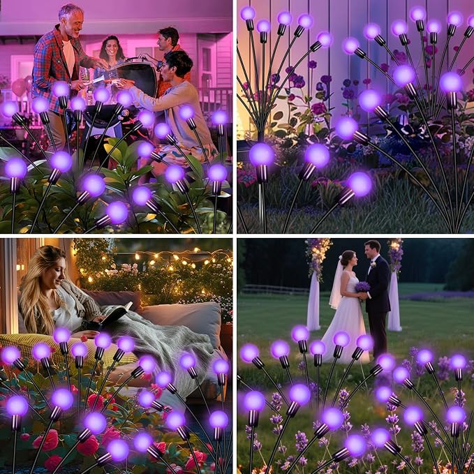 Solar Garden Lights Outdoor Waterproof, Swaying Firefly Light, Garden Decor | 6 Pack Solar Firefly Lights, Auto On/Off Decor for Yard, Patio, Pathway and Lawn, Gifts for Women, Christmas Decor (Purple)