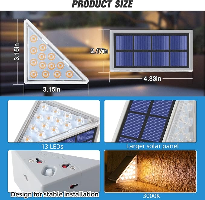 Solar Step Lights,6 Pack Warm White Solar Stair Lights Outdoor Waterproof IP67 Auto On Off,Solar Lights for Steps,Stair,Patio,Yard,Porch,Front Door,Sidewalk,Deck Decor