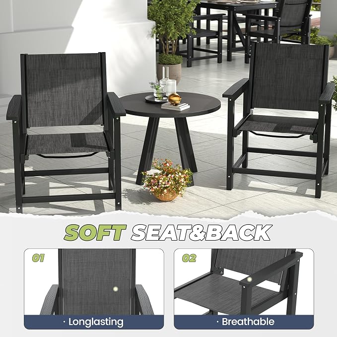 Amopatio HDPE Outdoor Dining Chairs Set of 4 All-Weather Patio Chairs with Textilene Backrest