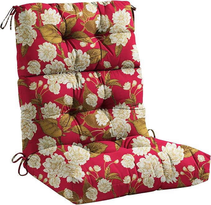 Tufted High Back Adirondack Chair Cushion 45"x21"x4",Floral | Patterned outdoor cushion with ties; premium padded design fits garden rocking chairs, multiple color options available