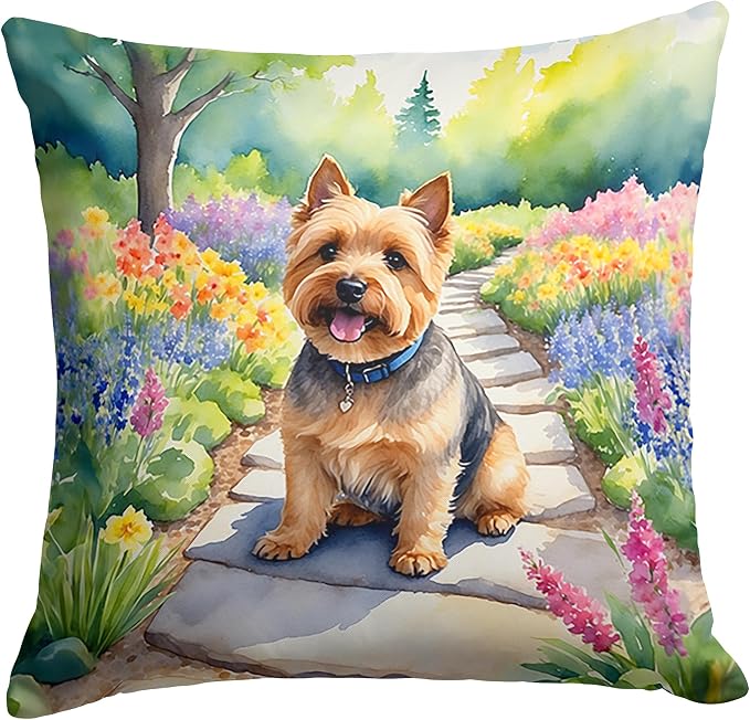 Caroline's Treasures Norwich Terrier Spring Path Throw Pillow Machine Washable, Indoor Outdoor Decorative Pillow for Couch, Bed or Patio, 14Hx14W