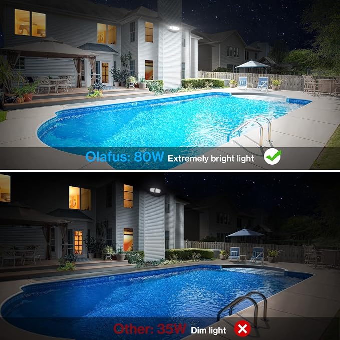 Olafus 80W Flood Lights Outdoor, Switch Controlled 8000LM LED Security Lights, IP65 Waterproof Outside Floodlights, 6500K Exterior Flood Light Fixture Wired for House Yard Porch Eave Brown