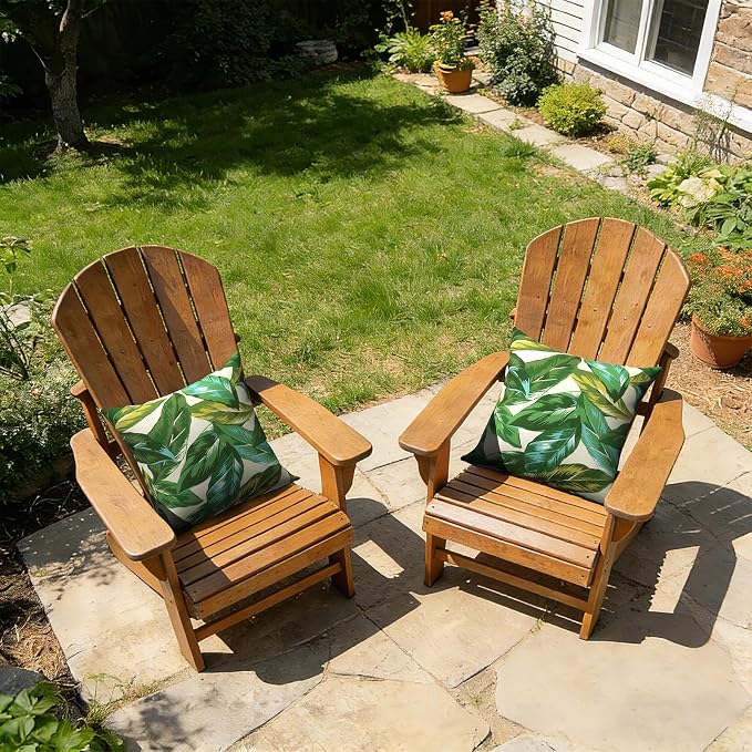 Outdoor Pillows with Insert 16x16 Inch, Waterproof Throw Pillow for Patio Furniture, Decorative Back Cushion for Garden Home Sofa Office Chair, Set of 2, Lush Leaf Jungle