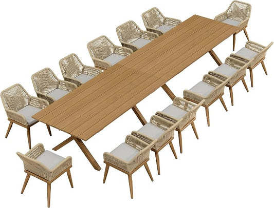 PURPLE LEAF 16 Pieces Outdoor Patio Dining Set, PE Rattan, Aluminum, Teak | Water-resistant cushions and removable covers for easy cleaning and outdoor use