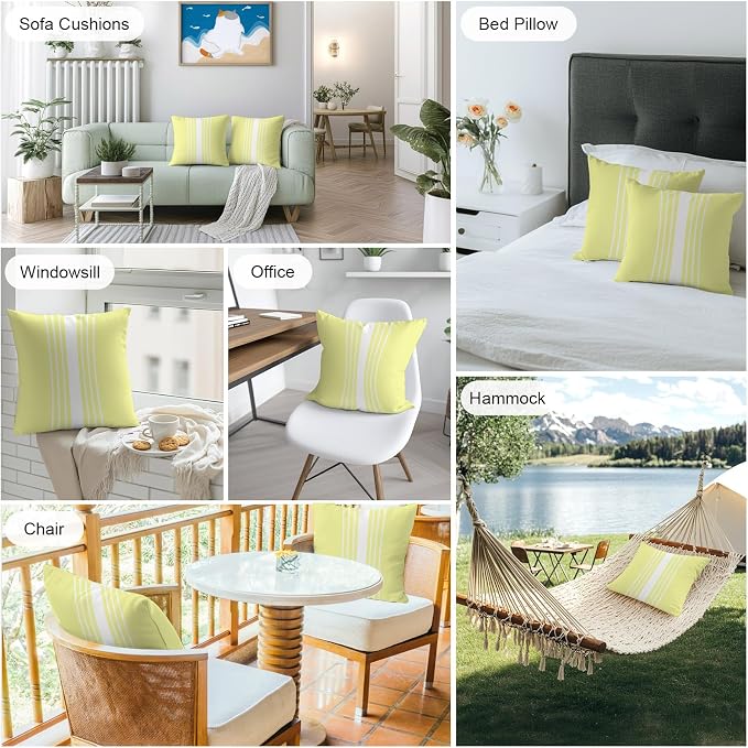 Yellow White Stripe Outdoor Pillow Covers 24x24 Inch Throw Pillow Covers Set of 2 Waterproof Decorative Pillow Cases Modern Rustic Vertical Striped Cushion Covers for Patio Furniture Garden Couch Sofa