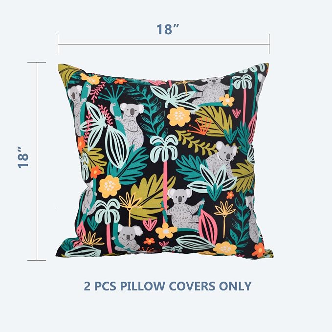 Outdoor Pillow Covers 18x18 Set of 2 Koala Tropic Print, Waterproof & UV Resistant Polyester for Patio, Couch, Porch, Spring & Summer Decor