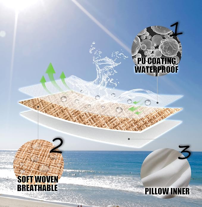 Kevin Textile Outdoor Waterproof 12"x20" Lumbar Pillow Covers 2 Pack, Beige | Water Resistant, Faux Linen Yarn-dyed, Woven Texture Throw Pillow Covers for Tent Patio Garden Couch Sofa