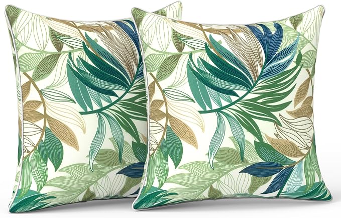 LVTXIII Outdoor/Indoor Pillow Covers, Patio Fade Resistant Throw Pillow Covers ONLY, Waterproof Farmhouse Accent Cushion Cases for Sofa Patio Couch Decoration 18"x18" Set of 2, Lush Leaf Green