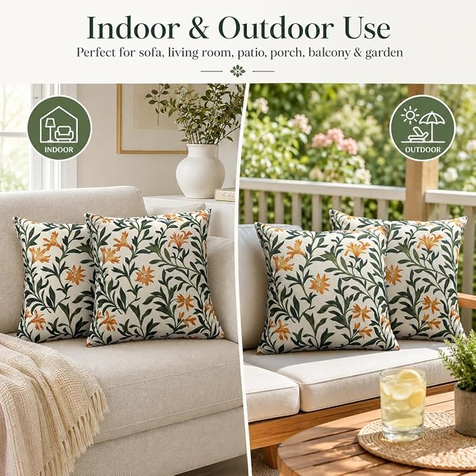 Outdoor Throw Pillows 18×18 Inch Waterproof Pillows with Inserts | Pack of 2 Fade Resistant Decorative Throw Pillows Outdoor Square Pillows for Garden Couch Sofa Patio Furniture