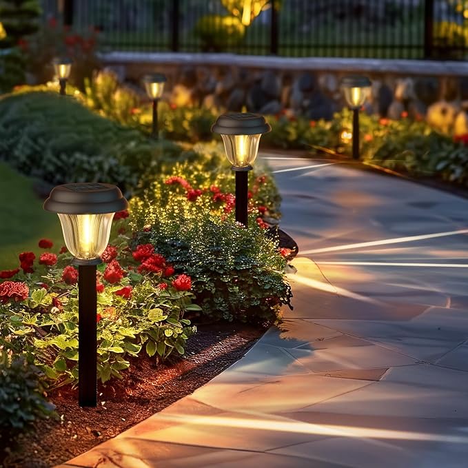 Solar Lights Outdoor, 6 Pack Metal Solar Pathway Lights, Heavy Duty Stainless Steel & Glass, Auto On/Off Waterproof Garden Lights for Driveway Landscape Walkway Yard Outdoor Decor (Warm White) | Waterproof Heavy Duty Stainless Steel Glass Auto On/Off L...