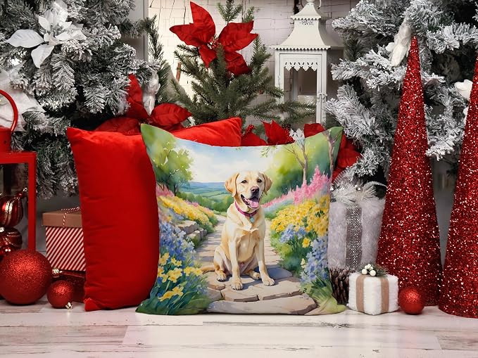 Caroline's Treasures Labrador Retriever Spring Path Throw Pillow Machine Washable, Indoor Outdoor Decorative Pillow for Couch, Bed or Patio, 14Hx14W