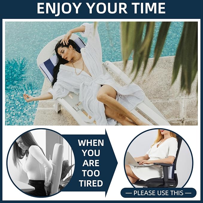 Outdoor Pillow for Chaise Lounge Chair, 2pcs Striped Chaise Lounge Pillows, Adjustable Strap Head Lumbar Pillow for Patio Pool Beach Office, Navy