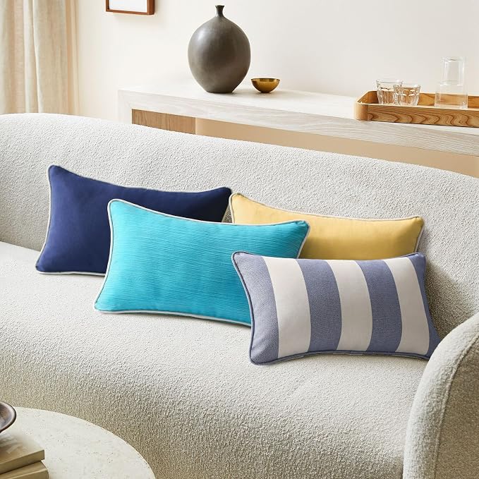 Unimatta Decorative Outdoor Water Repellent Throw Pillows with Inserts, Set of 4, 20" x12" Pillows for Patio, Backyard, Bed, Couch, and Patio Furniture, Turquoise